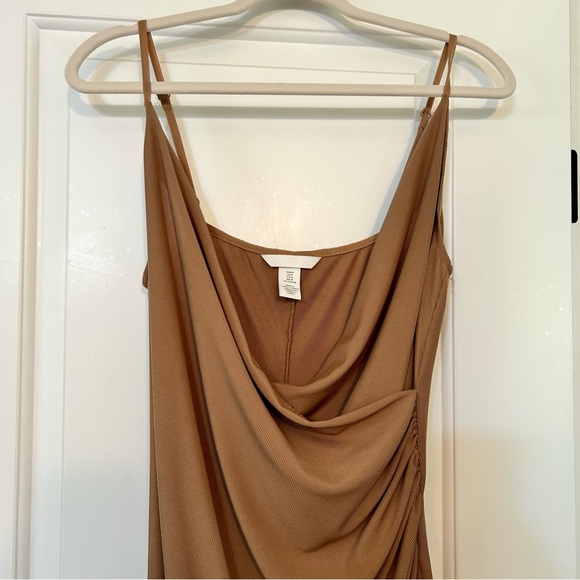 H&M Elegant Mocha Brown Draped Dress Medium Spaghetti Straps Party resort wear - Picture 2 of 7